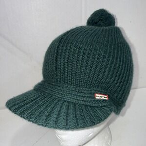 HUNTER Brand Wool Cashmere Beanie Green Unisex Adults Bill Toboggan Pom Hat